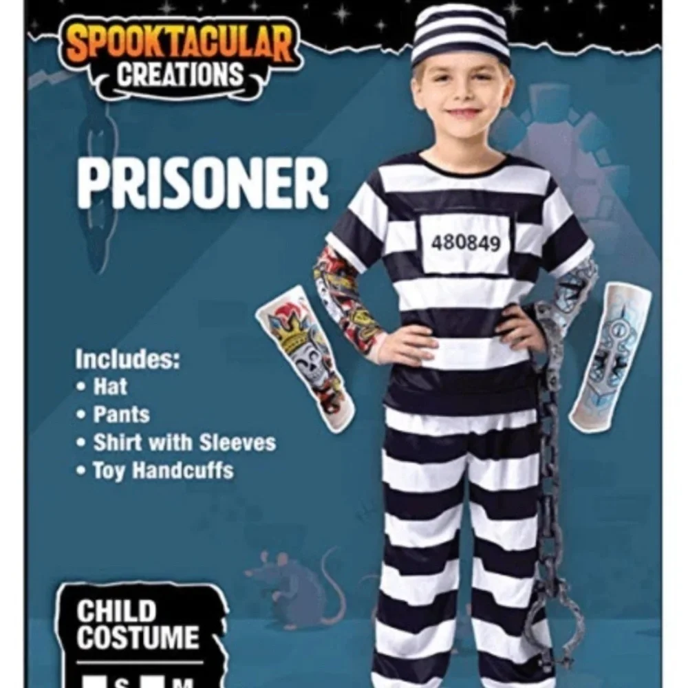 SPOOKTACULAR CREATIONS prisoner inmate Halloween costume with tattoo sleeves -S